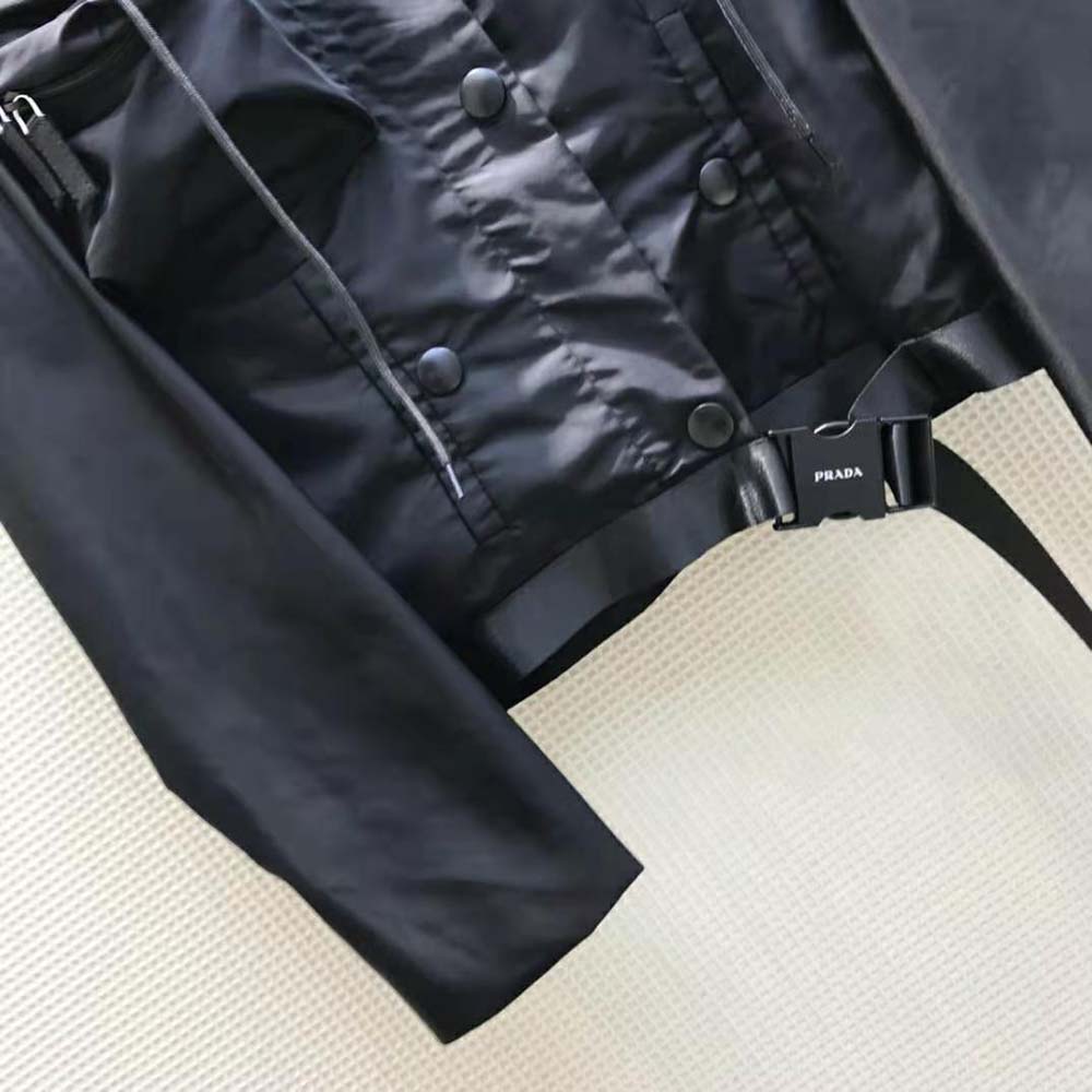 Prada Women Re-Nylon Gabardine Hooded Blouson Jacket-Black - image 7