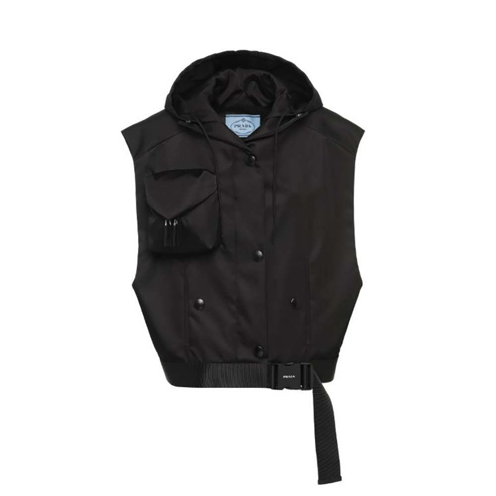 Front view of Prada Women Re-Nylon Gabardine Oversized Vest-Black