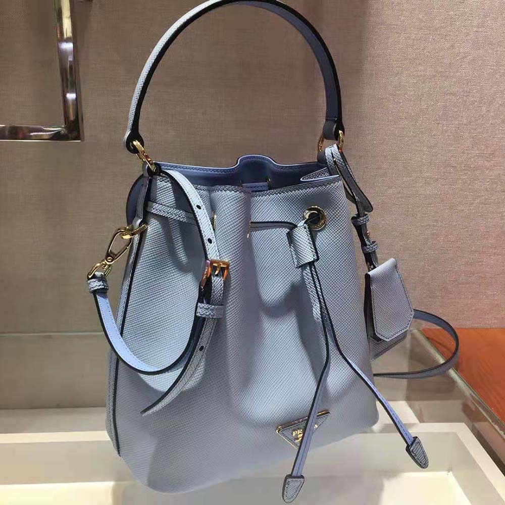Prada Women Saffiano Leather Bucket Bag-Blue - image 4