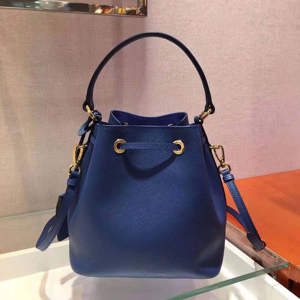 Prada Women Saffiano Leather Bucket Bag-Navy - image 4