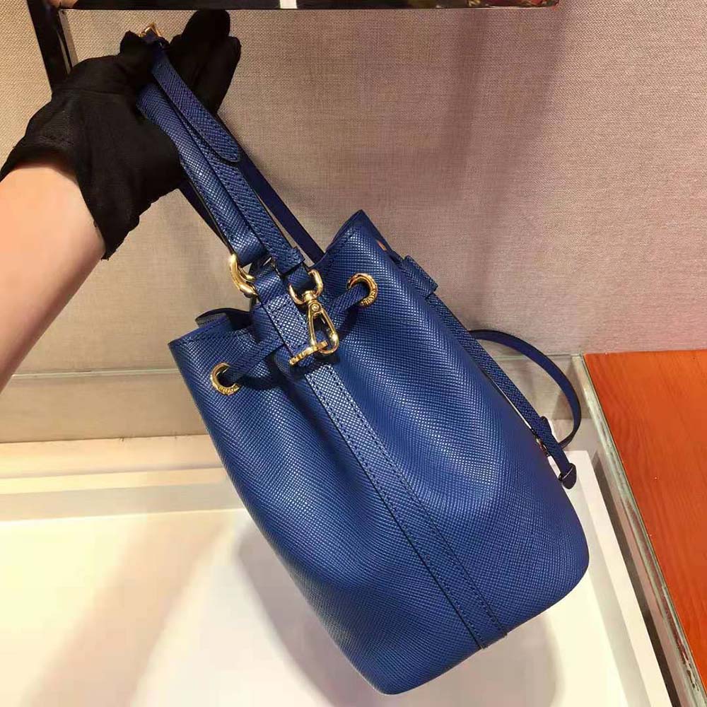 Prada Women Saffiano Leather Bucket Bag-Navy - image 5