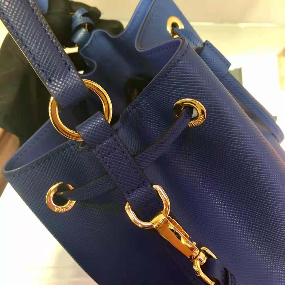 Prada Women Saffiano Leather Bucket Bag-Navy - image 8