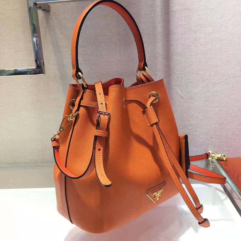 Prada Women Saffiano Leather Bucket Bag-Orange - image 4