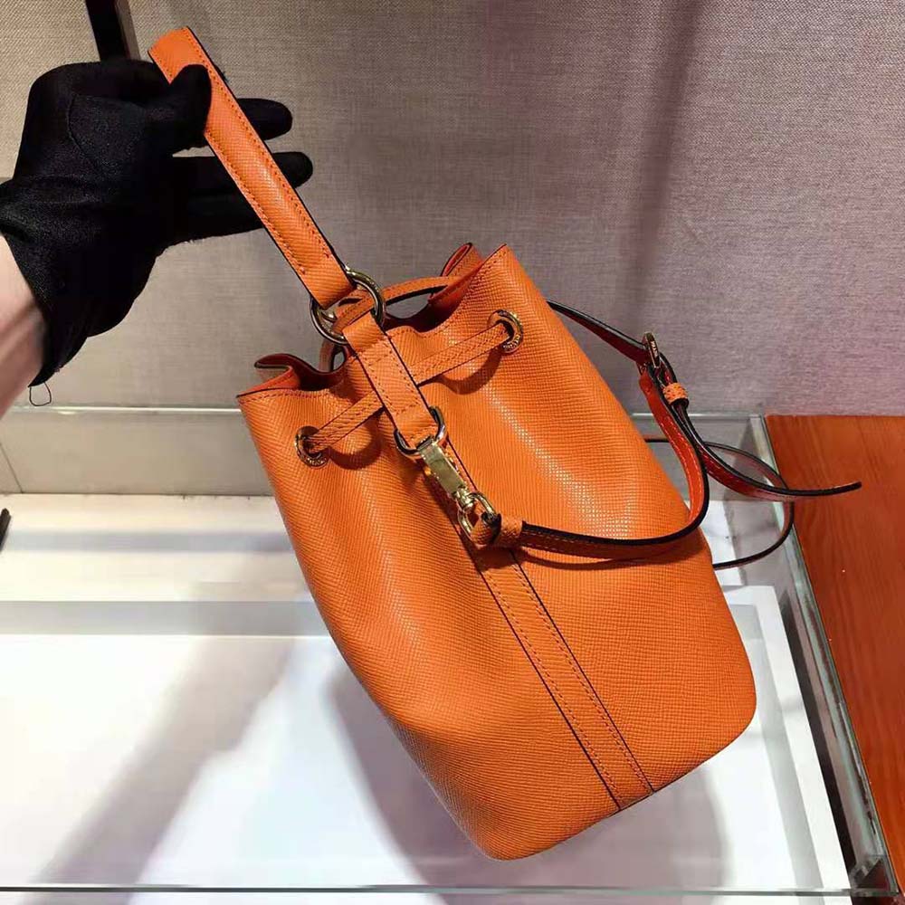 Prada Women Saffiano Leather Bucket Bag-Orange - image 5