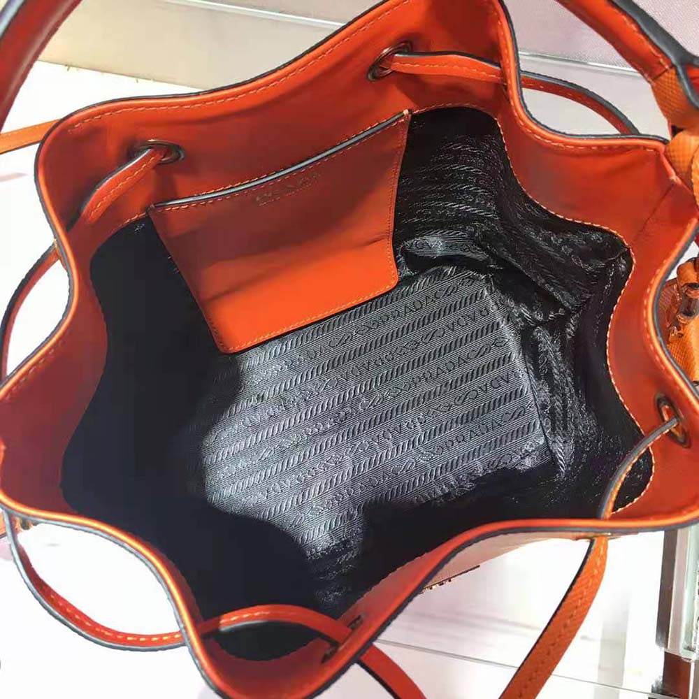 Prada Women Saffiano Leather Bucket Bag-Orange - image 9