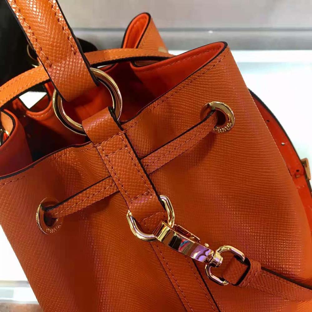 Prada Women Saffiano Leather Bucket Bag-Orange - image 7