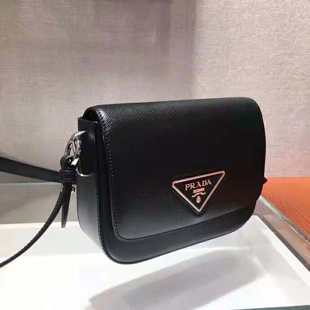 Prada Women Saffiano Leather Prada Ldentity Shoulder Bag-Black - image 4
