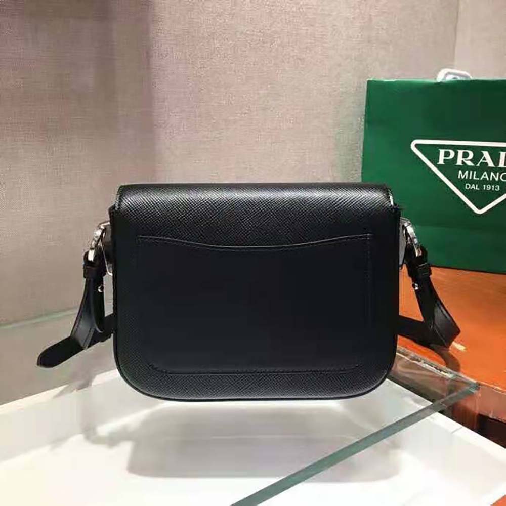 Side angle showing structured silhouette of Prada Ldentity Shoulder Bag