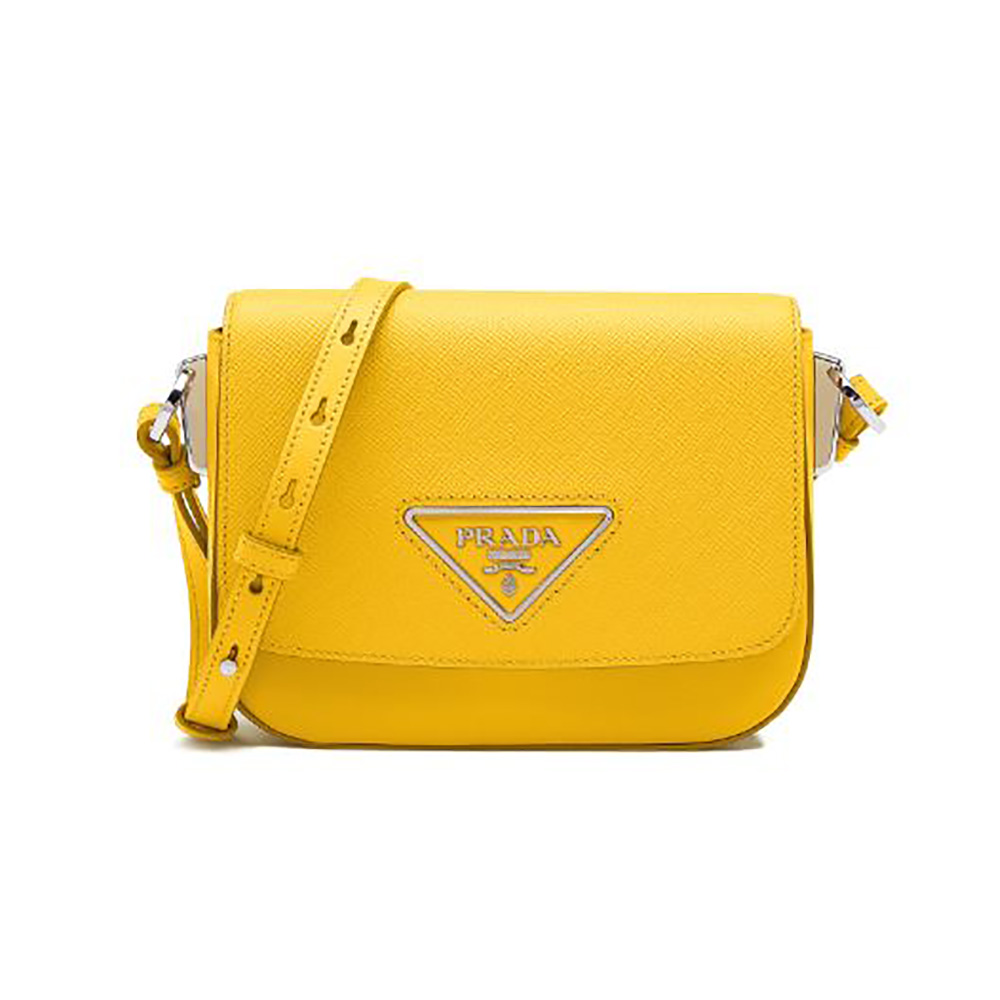 Front view of Prada Women Saffiano Leather Prada Ldentity Shoulder Bag-Yellow