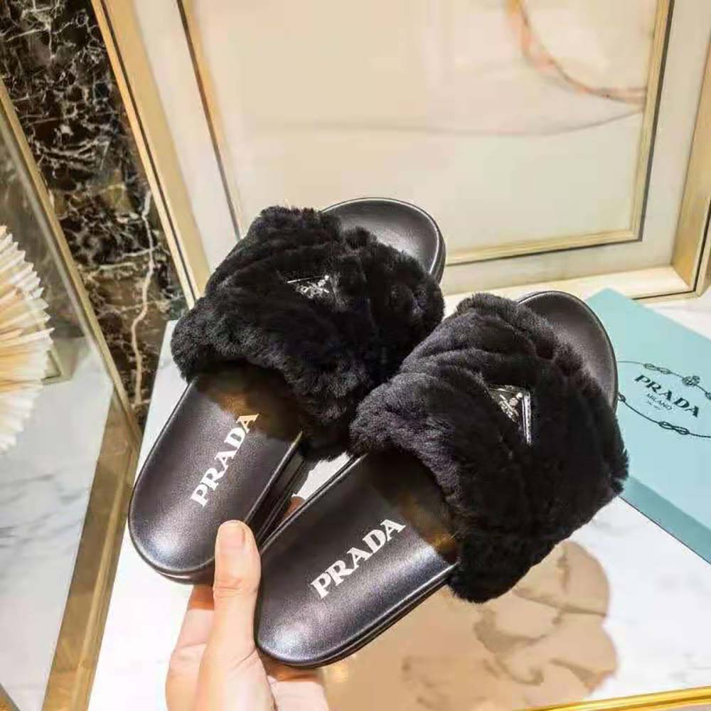 Prada Women Shearling Slides in 20mm Heel-Black - image 5