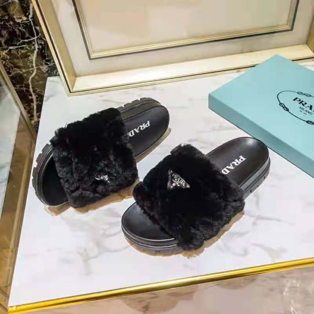 Prada Women Shearling Slides in 20mm Heel-Black - image 4