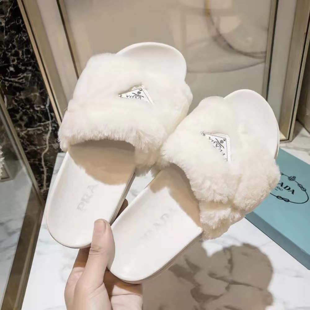 Prada Women Shearling Slides in 20mm Heel-White - image 4