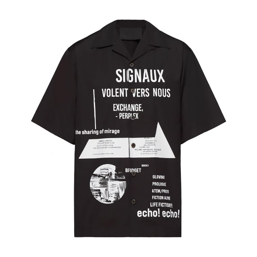 Front view of Prada Women Short-sleeve Cotton Shirt-Black showcasing fit