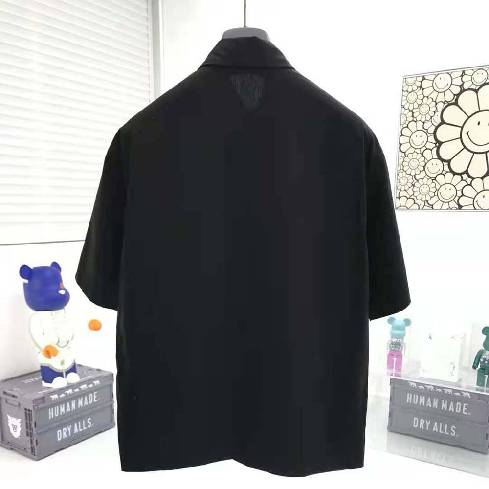 Side angle highlighting silhouette of Prada Women Short-sleeve Cotton Shirt-Black