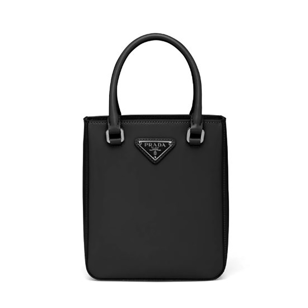 Front view of Prada Women Small Brushed Leather Tote-Black showing logo