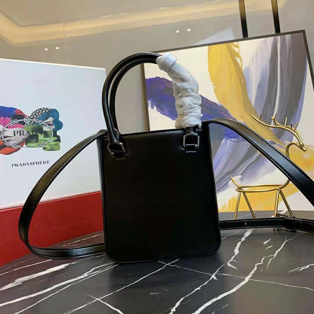 Prada Women Small Brushed Leather Tote-Black - image 4