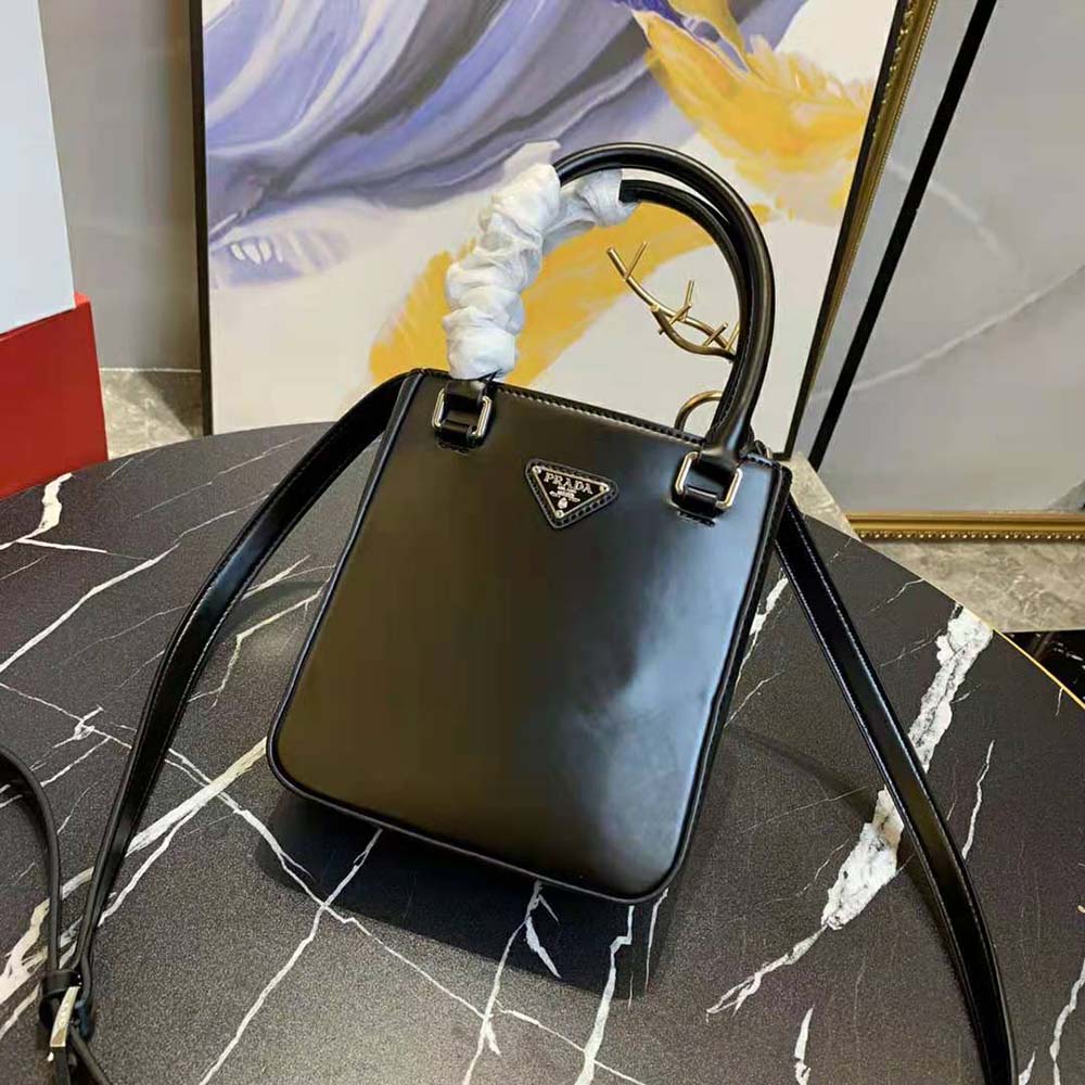 Prada Women Small Brushed Leather Tote-Black - image 5