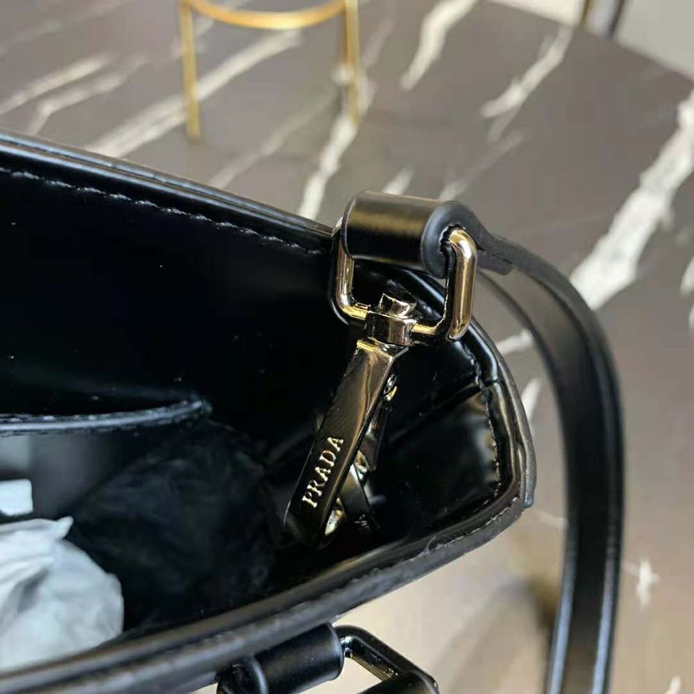 Prada Women Small Brushed Leather Tote-Black - image 9