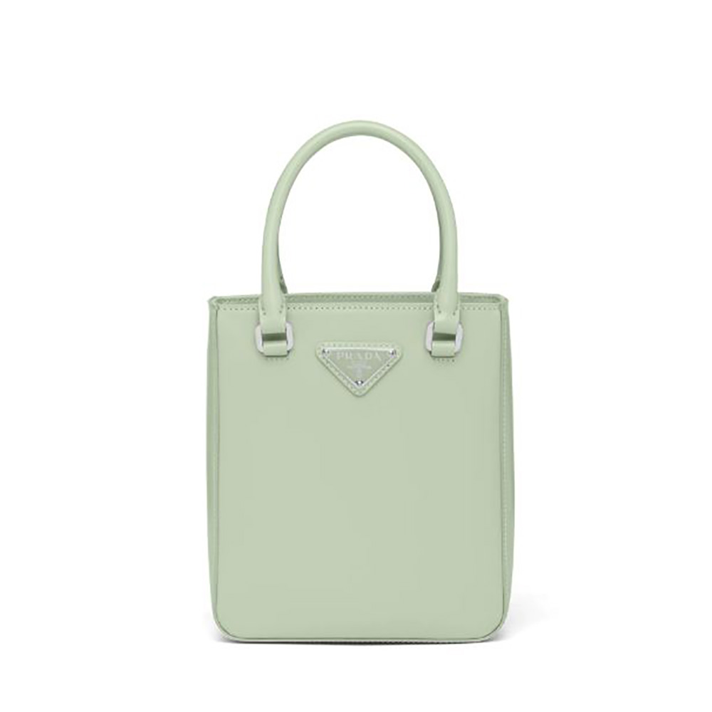 Front view of Prada Women Small Brushed Leather Tote-Aqua showing aqua leather