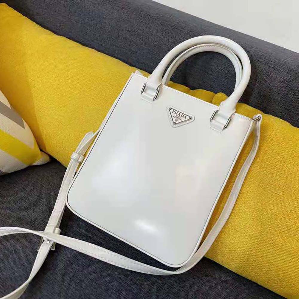 Close-up of brushed leather texture on Prada Women Small White Tote