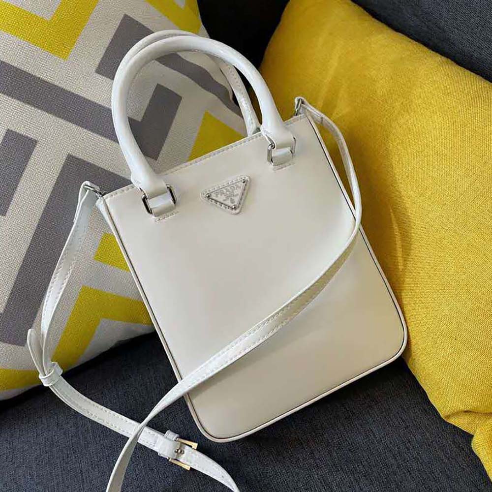 Prada Women Small Brushed Leather Tote-White - image 4