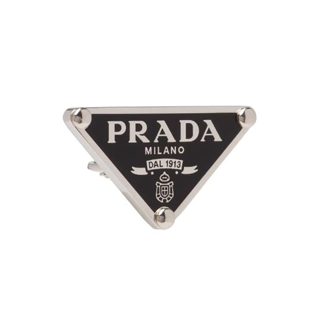 Front view of Prada Women Symbole Single Earring-Black showcasing logo