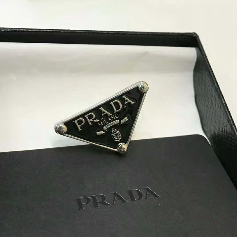 Side angle of Prada Women Symbole Single Earring-Black with glossy finish