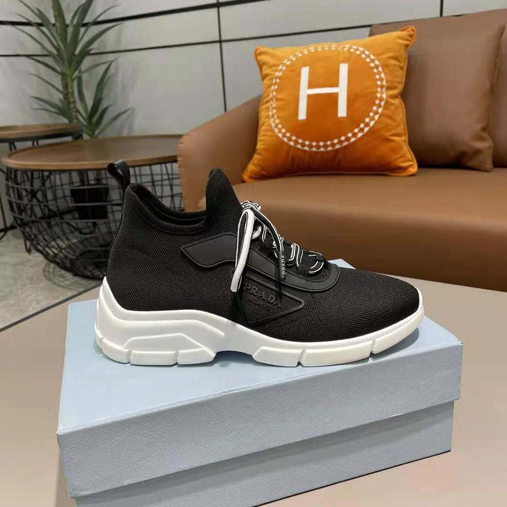 Prada Women The Triangle Logo Decorates These Knit Fabric Sneakers-Black - image 5
