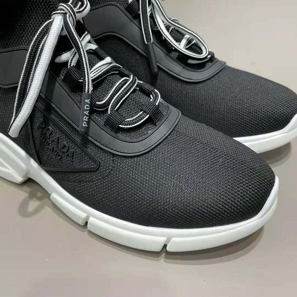 Prada Women The Triangle Logo Decorates These Knit Fabric Sneakers-Black - image 8