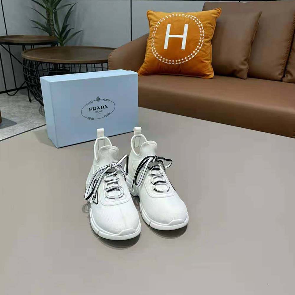 Top view showing lace-up closure on Prada Women The Triangle Logo Sneakers