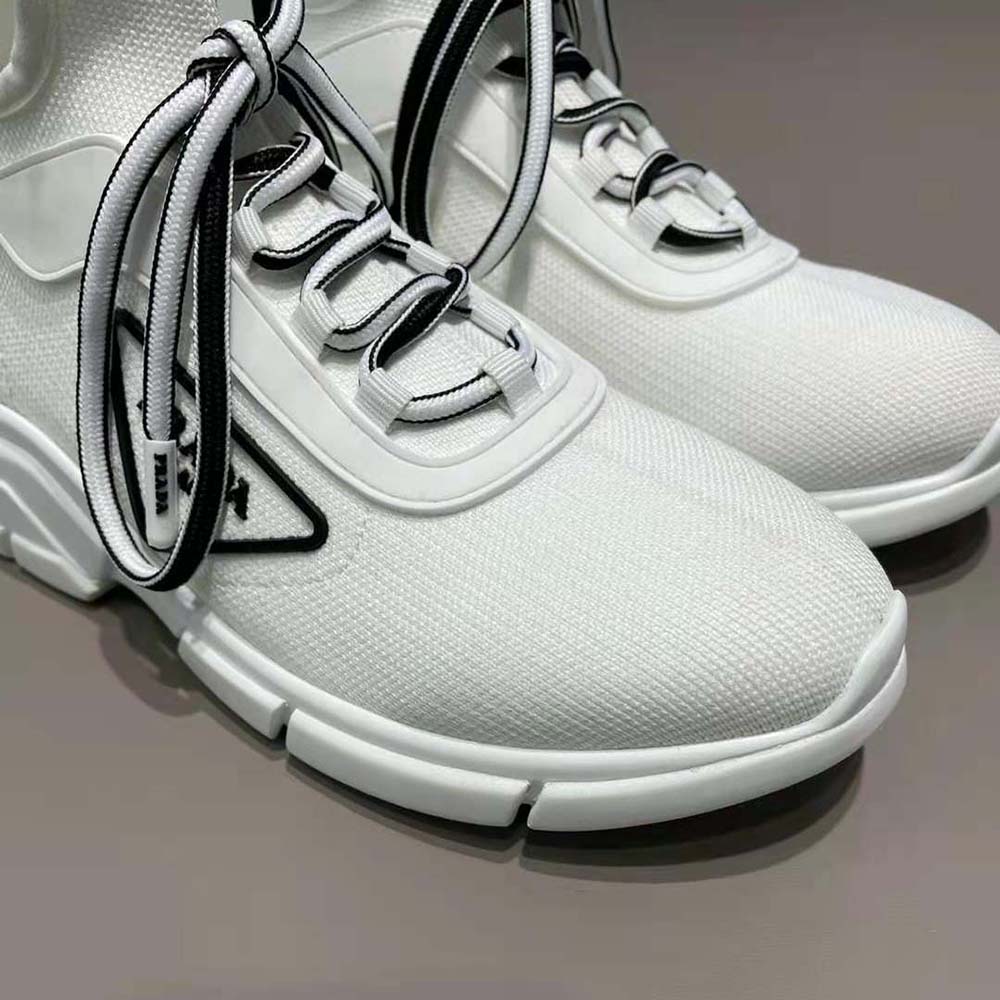 Prada Women The Triangle Logo Decorates These Knit Fabric Sneakers-White - image 5