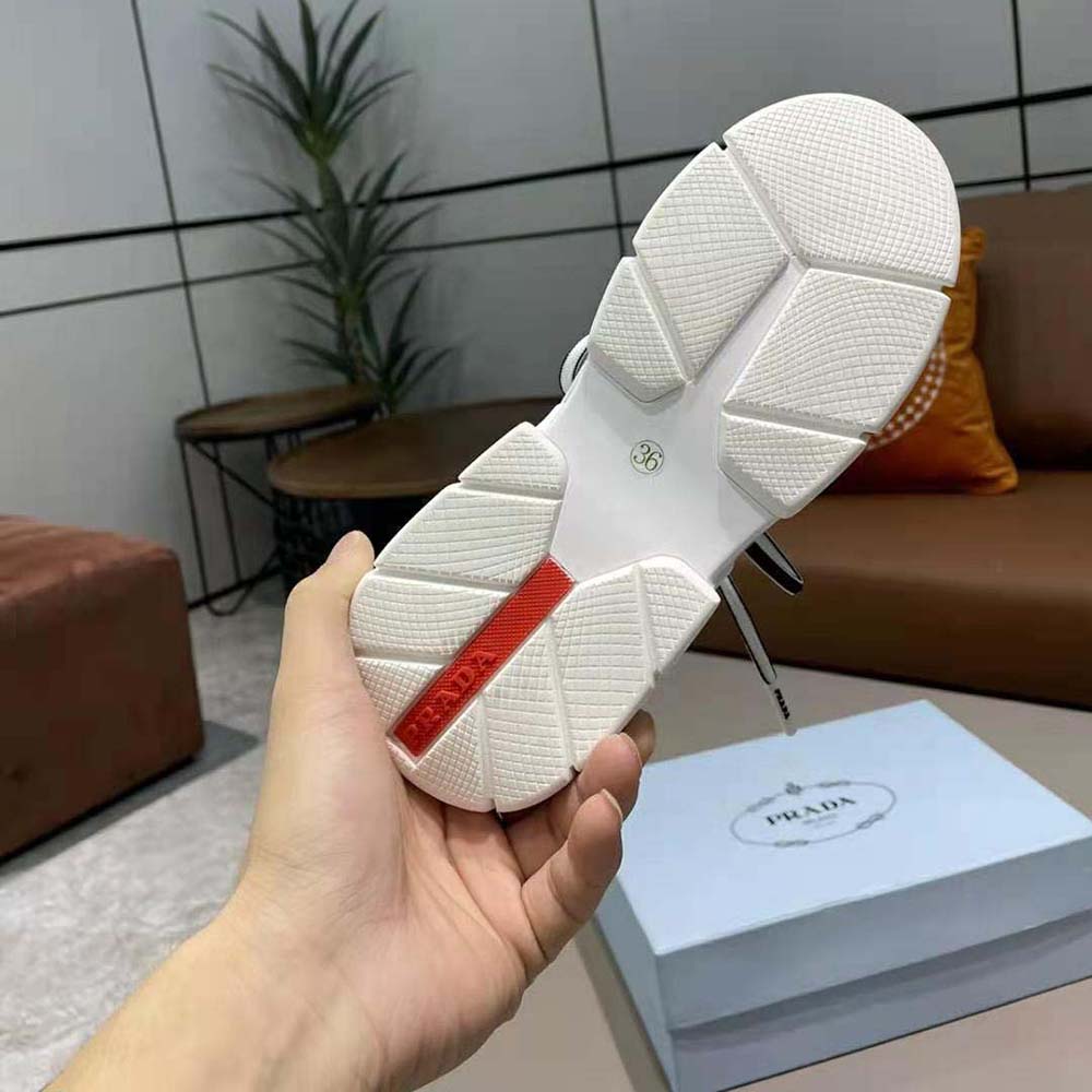 Prada Women The Triangle Logo Decorates These Knit Fabric Sneakers-White - image 9