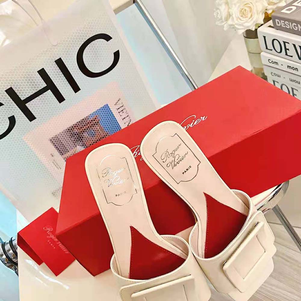 Roger Vivier Women Covered Buckle Mules in Patent Leather-White - image 5