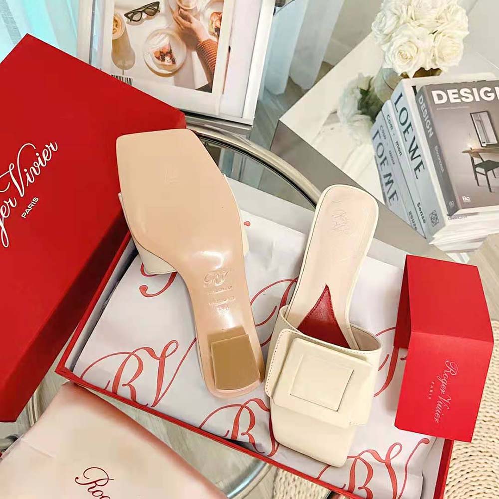 Roger Vivier Women Covered Buckle Mules in Patent Leather-White - image 7