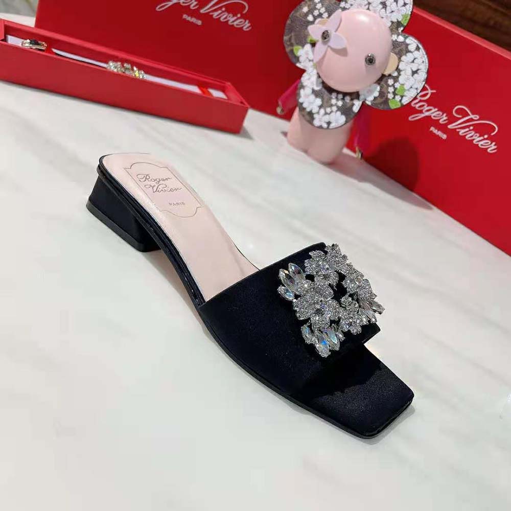 Roger Vivier Women RV Bouquet Strass Buckle Mules in Satin 2.5cm Heel - image 7