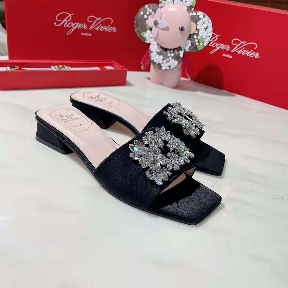 Roger Vivier Women RV Bouquet Strass Buckle Mules in Satin 2.5cm Heel - image 6