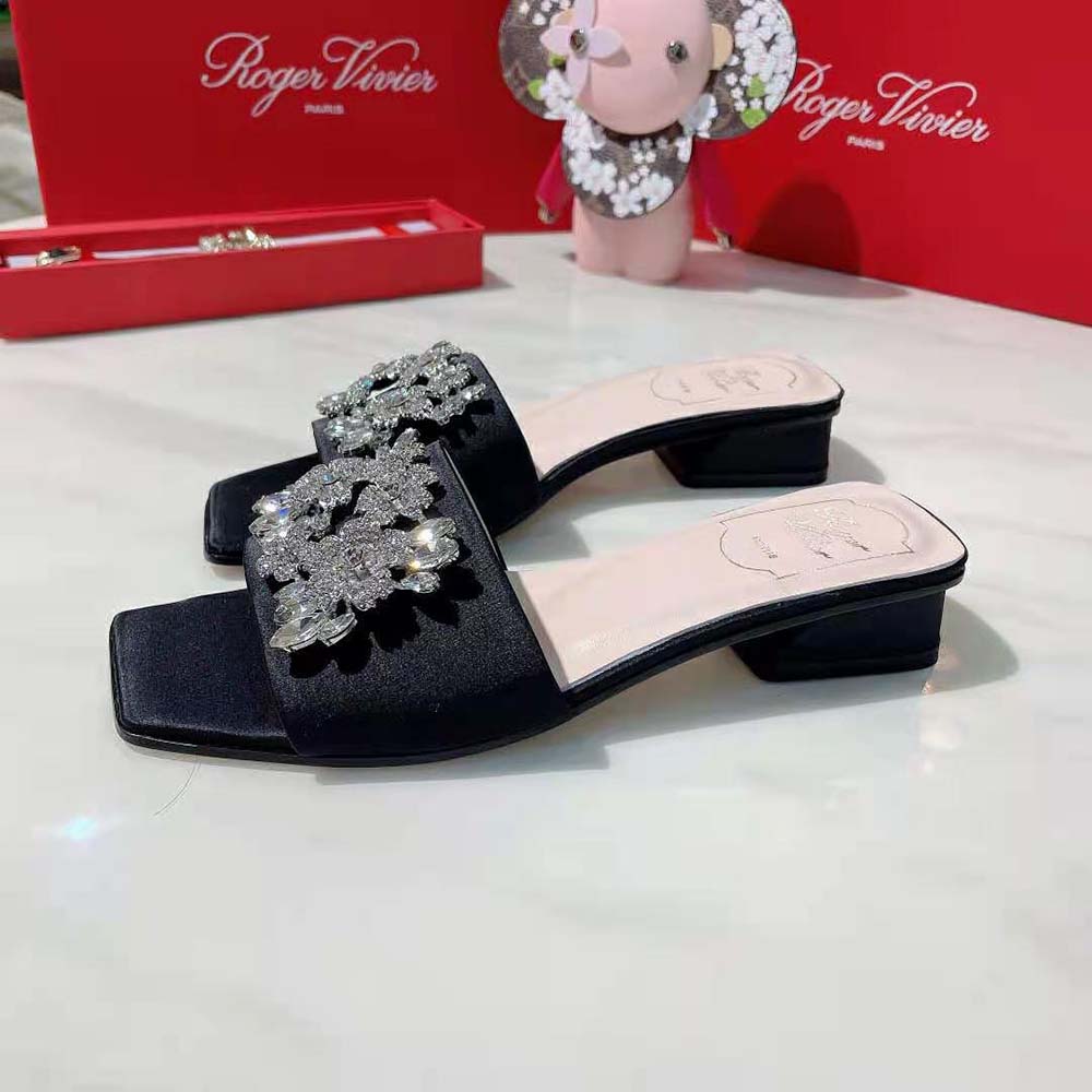 Roger Vivier Women RV Bouquet Strass Buckle Mules in Satin 2.5cm Heel - image 5