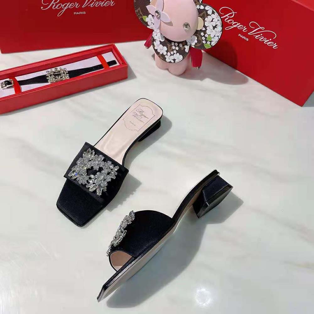 Roger Vivier Women RV Bouquet Strass Buckle Mules in Satin 2.5cm Heel - image 4