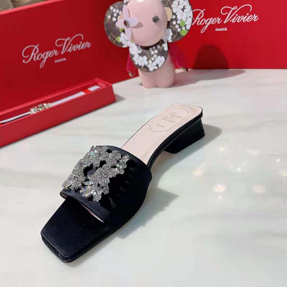 Roger Vivier Women RV Bouquet Strass Buckle Mules in Satin 2.5cm Heel - image 8