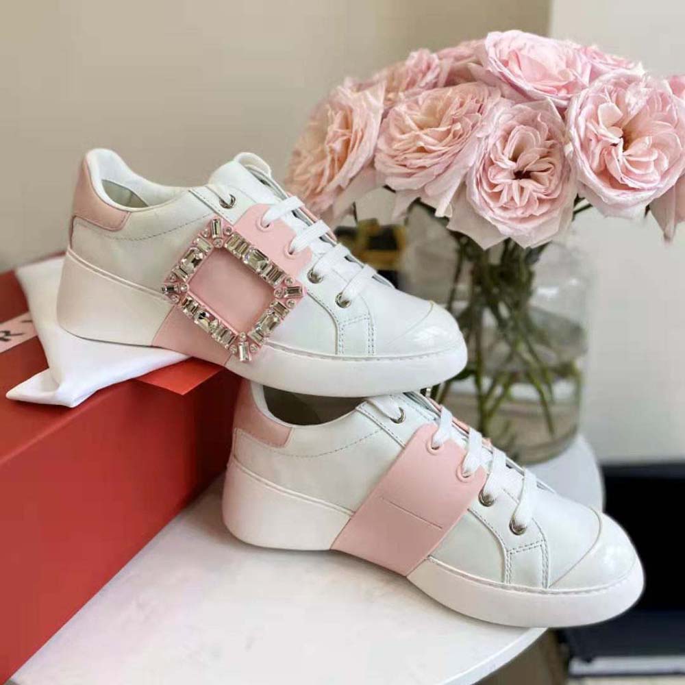 Roger Vivier Women Viv Skate Strass Buckle Sneakers in Soft Leather-Pink - image 4