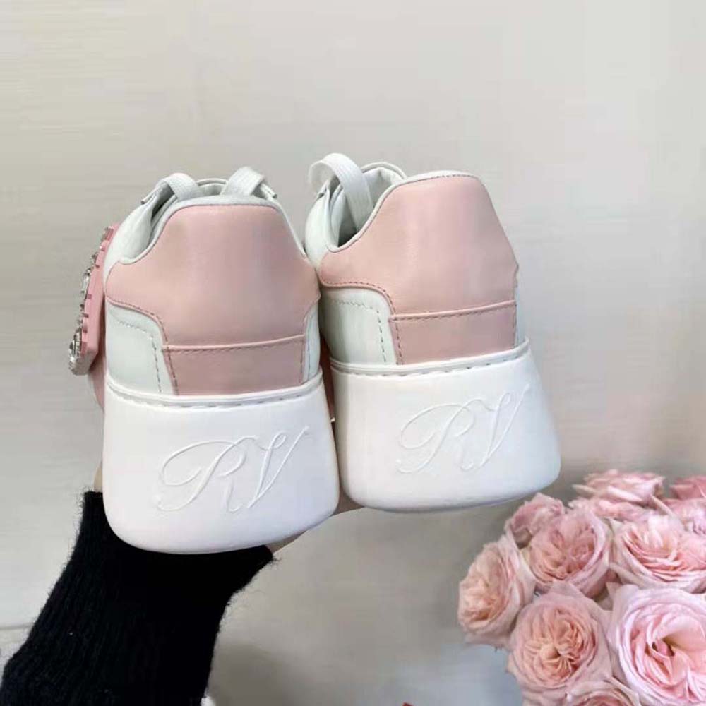 Roger Vivier Women Viv Skate Strass Buckle Sneakers in Soft Leather-Pink - image 5