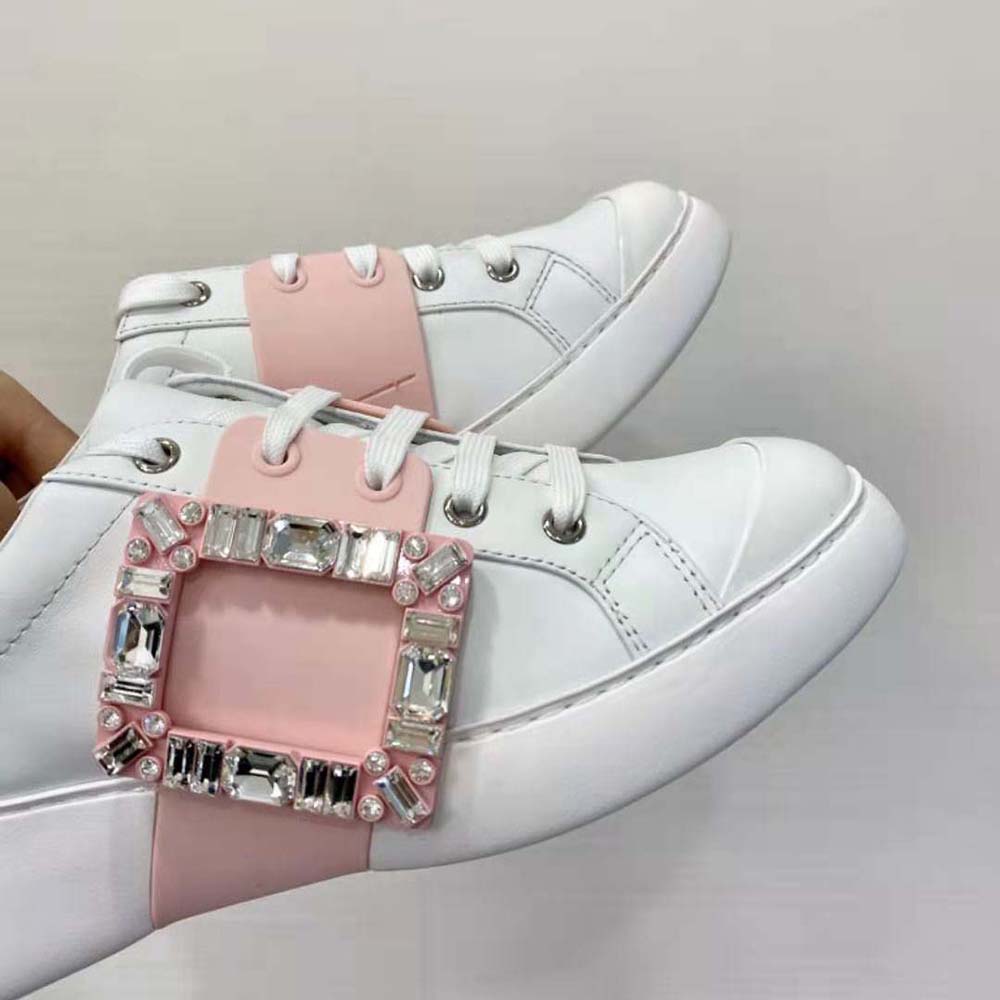Roger Vivier Women Viv Skate Strass Buckle Sneakers in Soft Leather-Pink - image 6