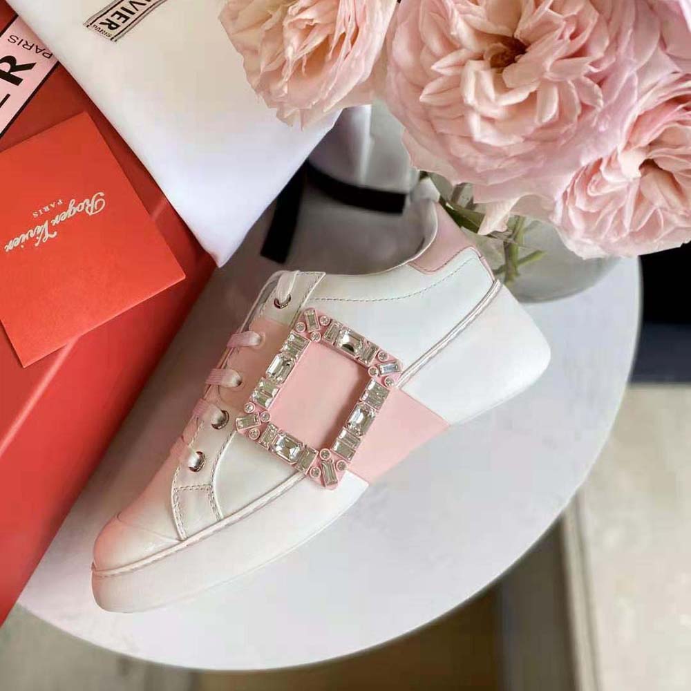 Roger Vivier Women Viv Skate Strass Buckle Sneakers in Soft Leather-Pink - image 9