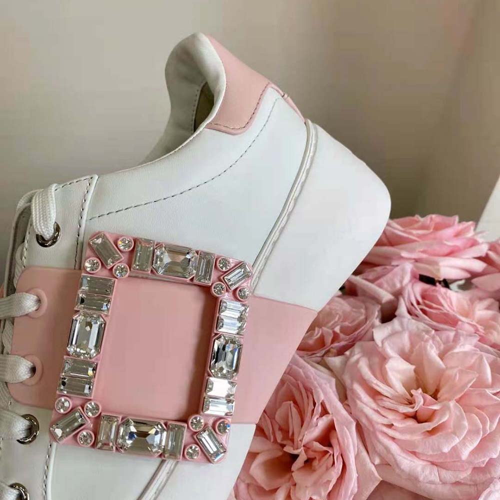 Roger Vivier Women Viv Skate Strass Buckle Sneakers in Soft Leather-Pink - image 8