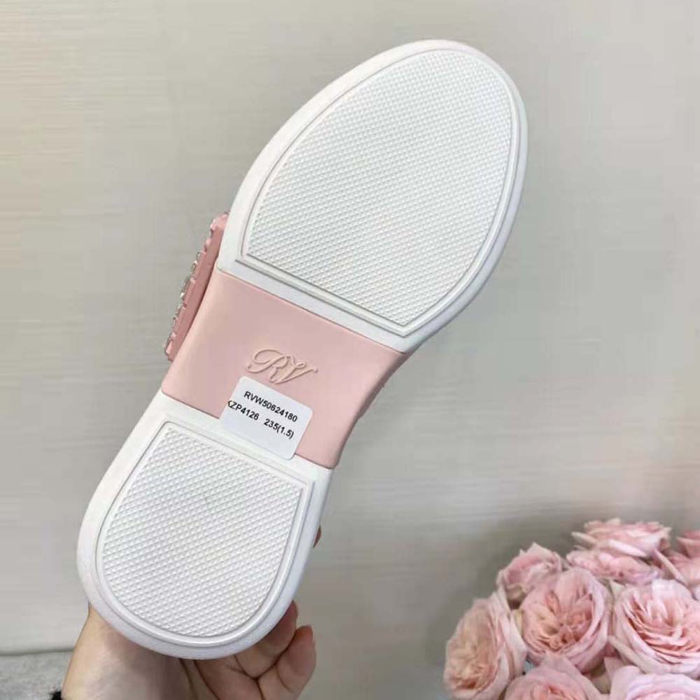 Roger Vivier Women Viv Skate Strass Buckle Sneakers in Soft Leather-Pink - image 7