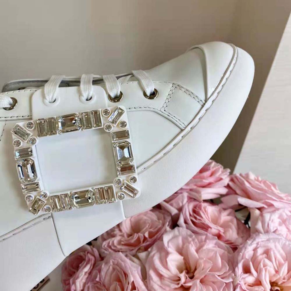 Roger Vivier Women Viv Skate Strass Buckle Sneakers in Soft Leather-White - image 7