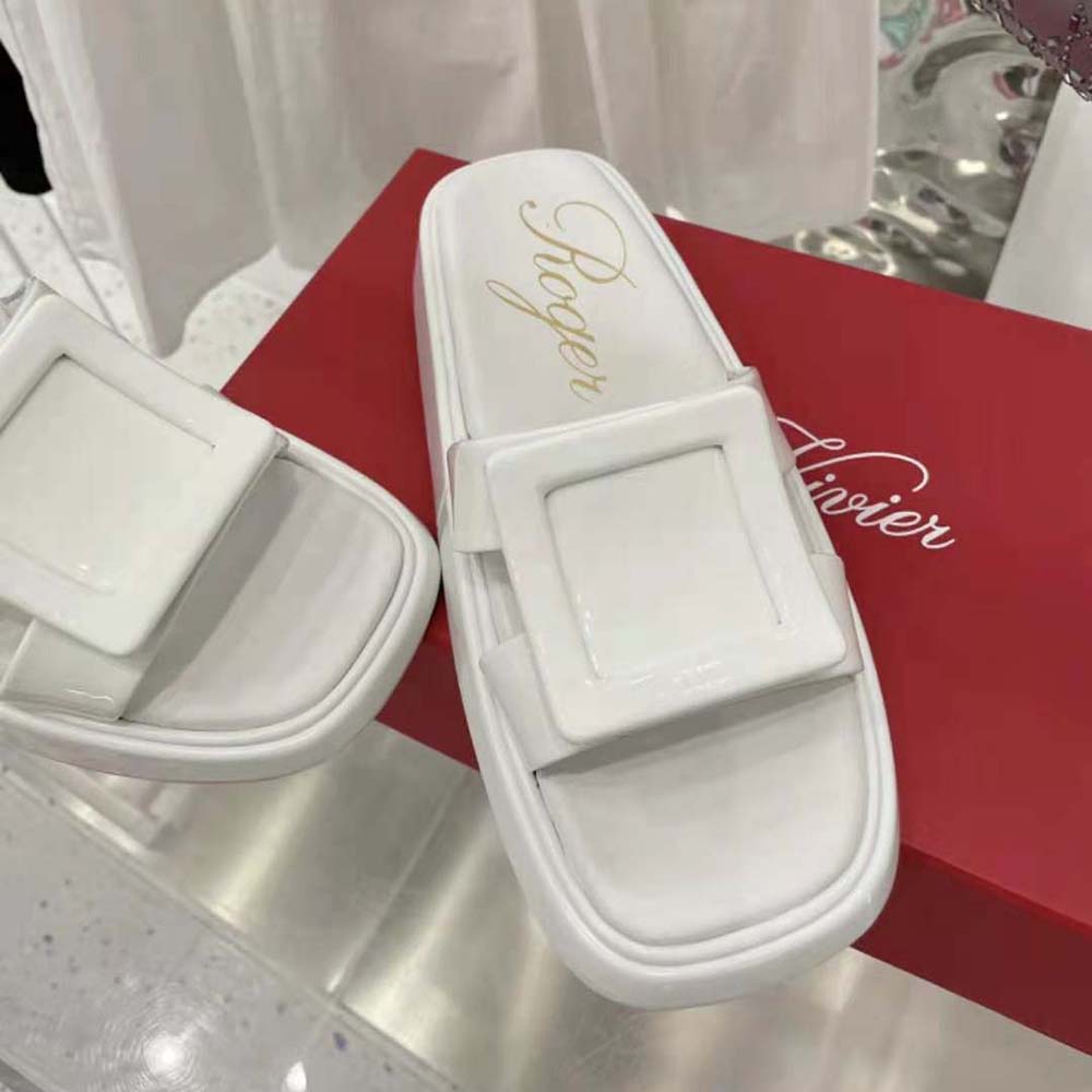 Roger Vivier Women Vivier Slide Covered Buckle Mules in Patent Leather-White - image 4