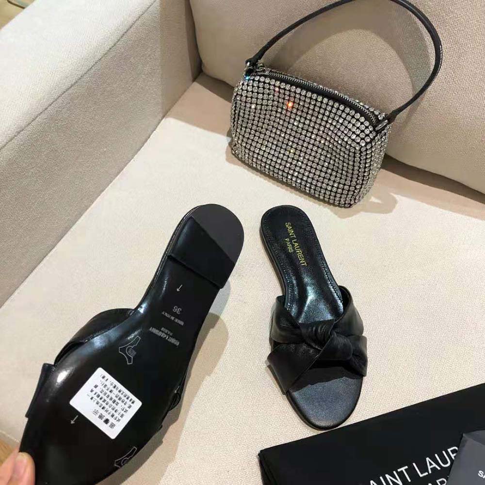 Saint Laurent YSL Women Bianca Flat Mules in Smooth Leather-Black - image 9