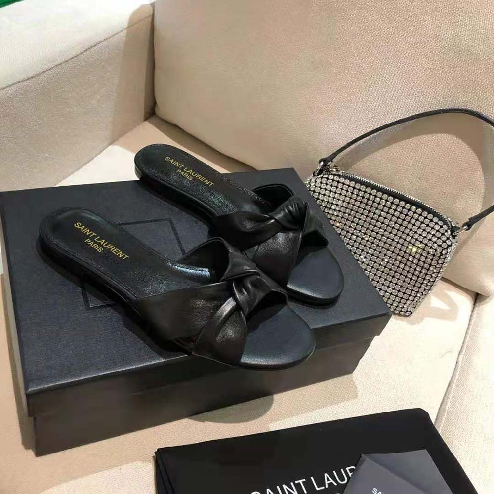 Saint Laurent YSL Women Bianca Flat Mules in Smooth Leather-Black - image 8
