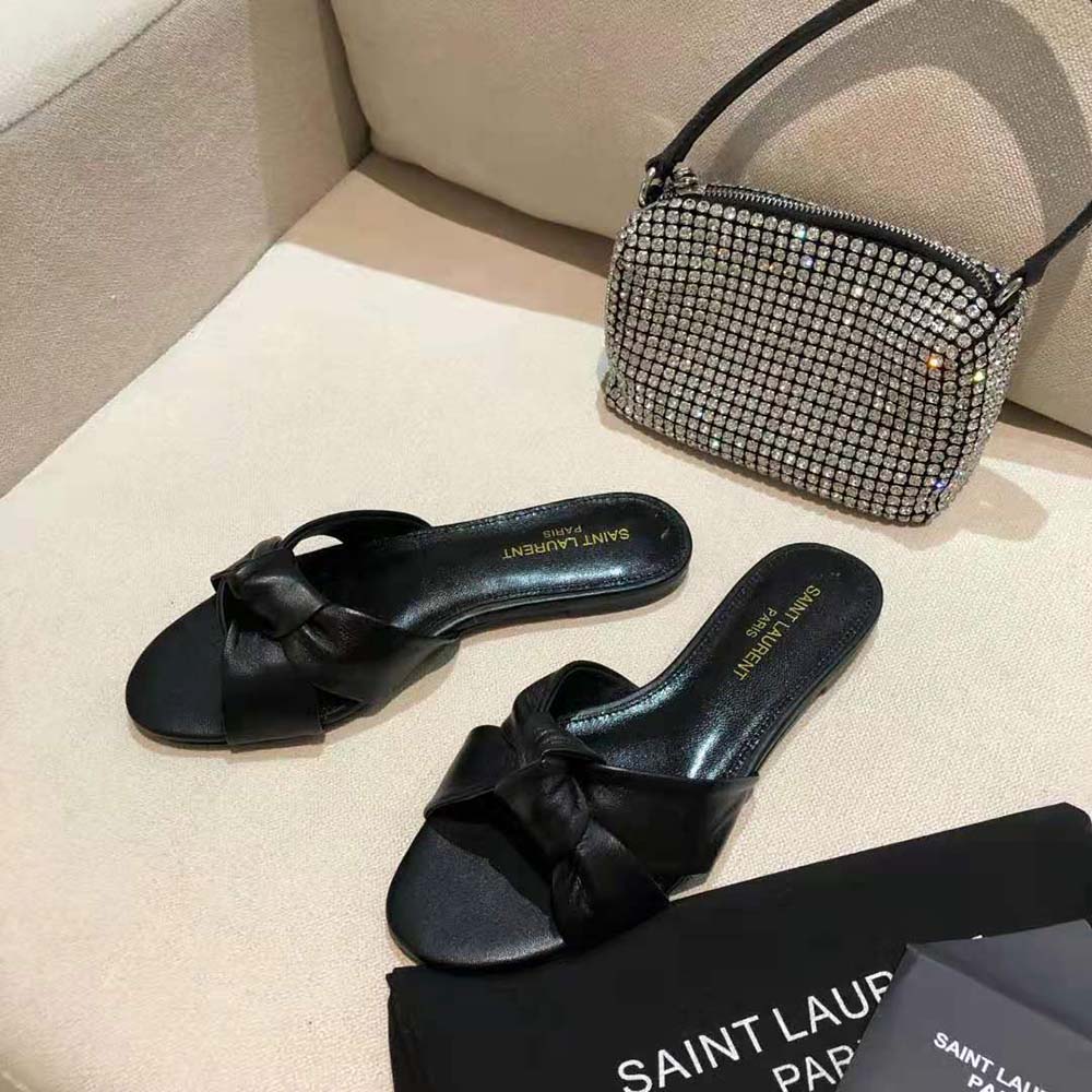 Saint Laurent YSL Women Bianca Flat Mules in Smooth Leather-Black - image 6